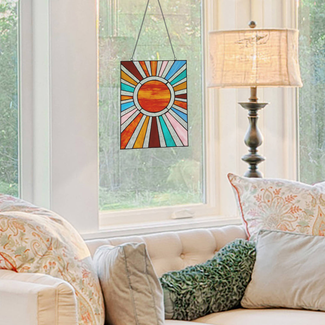 14.5"H Lila Multicolor Sunburst Stained Glass Window Panel