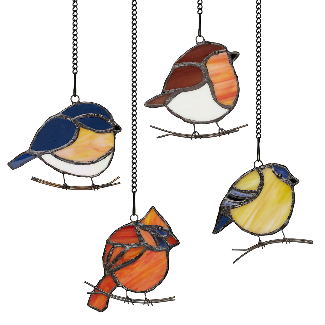 4.5"H Bird Quartet Stained Glass Window