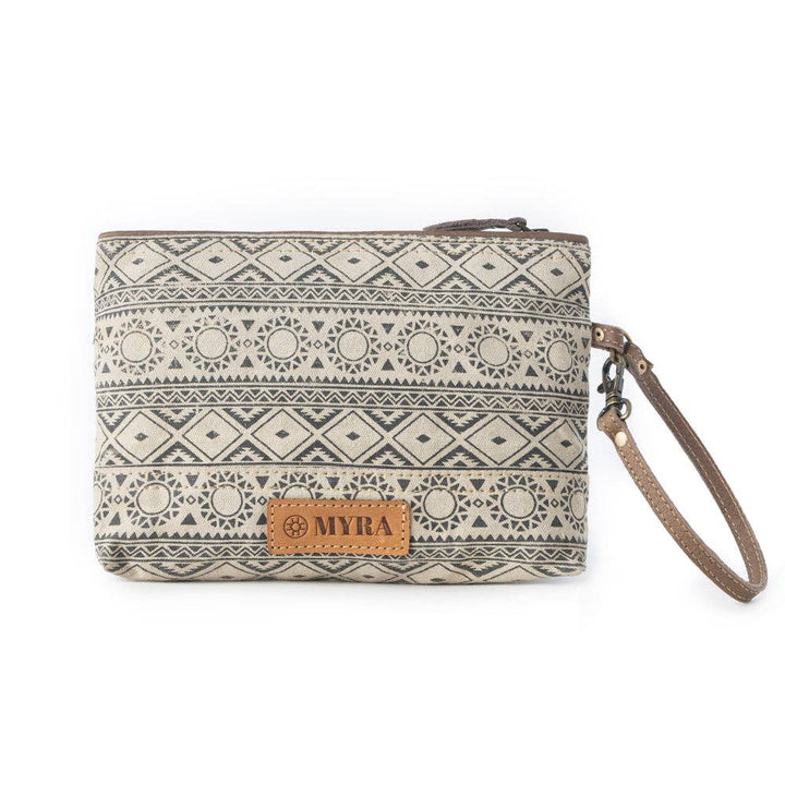 Sundust Vintage Wristlet for Women in ivory with leather detail