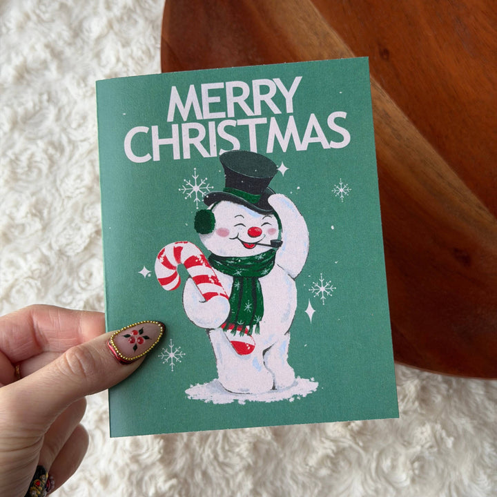 Merry Christmas Snowman In Top Hat Vintage Christmas Card