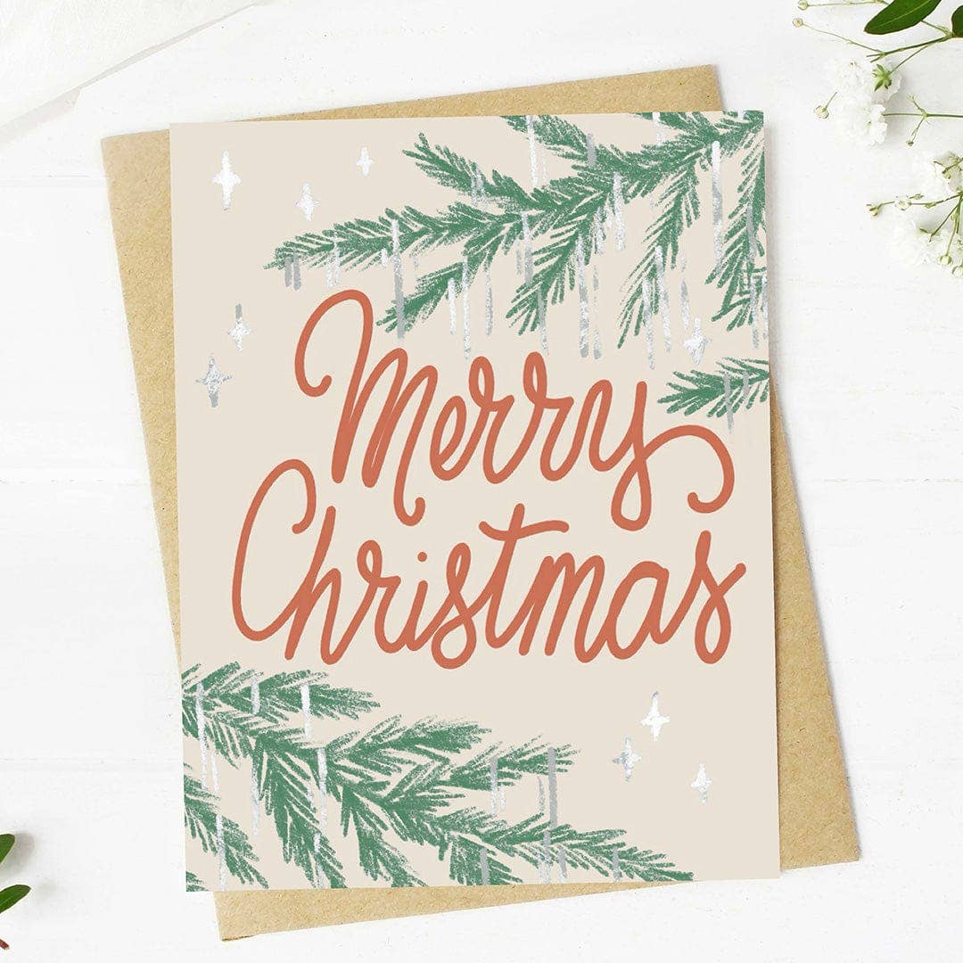 Merry Christmas Tree Cursive Card (Christmas Card)