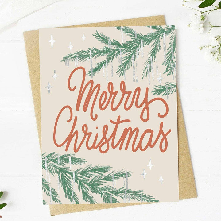 Merry Christmas Tree Cursive Card (Christmas Card)