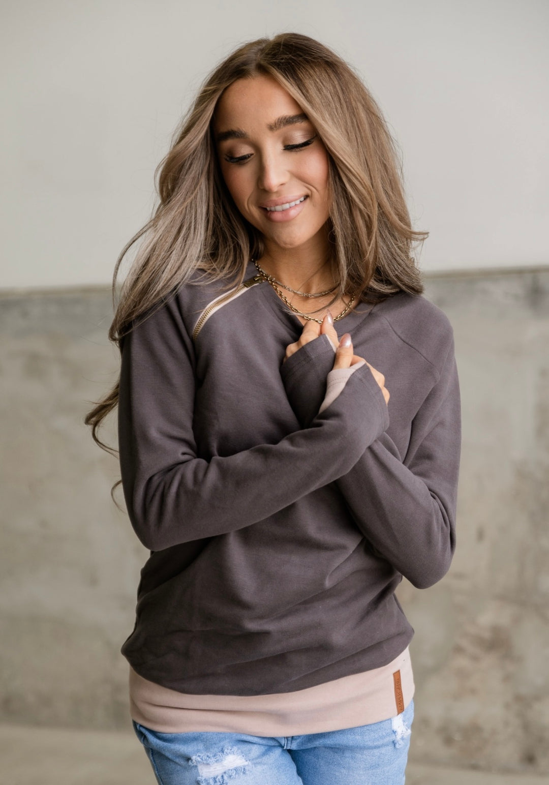 Sidezip Pullover Charcoal and Dusty Mauve